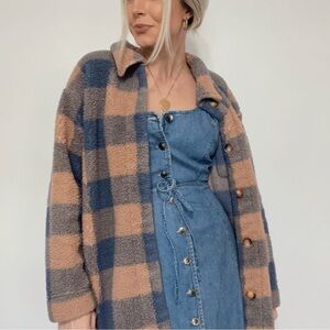 UGG Plaid Sherpa Teddy Button Down Jacket Coat